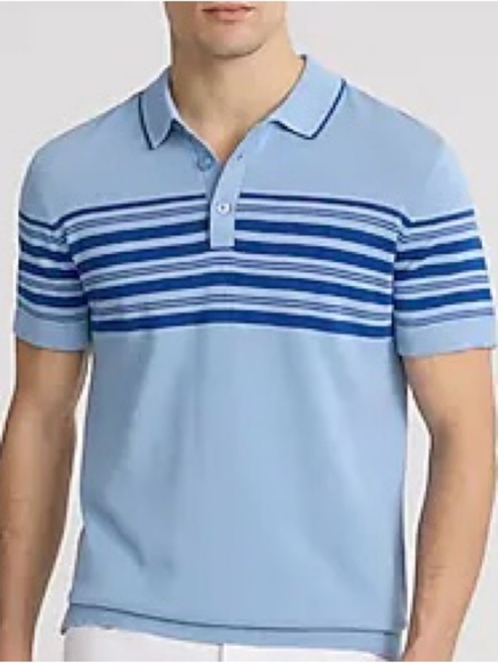 Express Light Blue Polo with Navy Stripe Detail